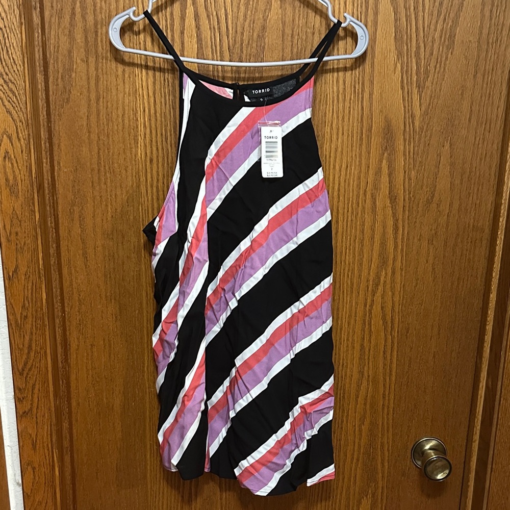 Torrid Black and Pink Striped Sleeveless Top